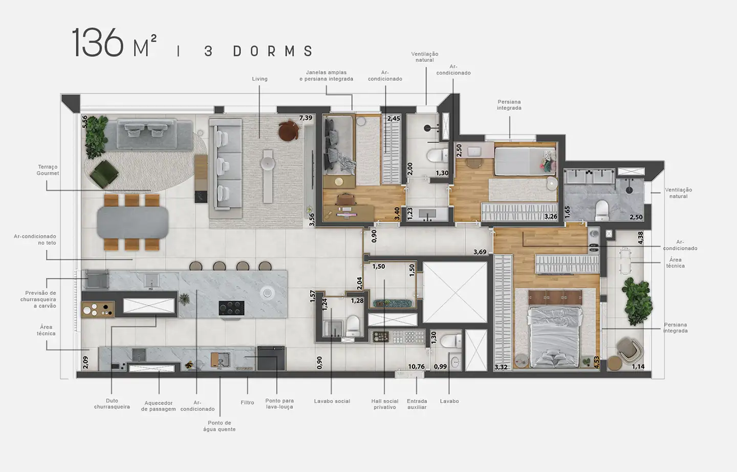 Axis - Planta de 136m² - 3 Doms